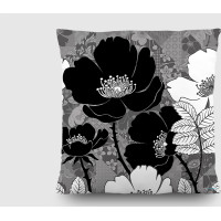 Dekoračný vankúš - Čiernobiele kvety - 45x45 cm