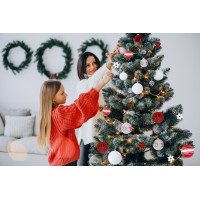 Vianočné závesné banky na stromček - 9 druhov - 41 ks - červené/biele