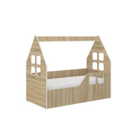 Detská domčeková posteľ KIDHOUSE - sonoma - pravá - 140x70 cm + matrac