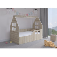 Detská domčeková posteľ KIDHOUSE - sonoma - pravá - 140x70 cm + matrac