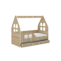 Detská domčeková posteľ KIDHOUSE so šuplíkom - sonoma - ľavá - 140x70 cm
