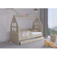 Detská domčeková posteľ KIDHOUSE so šuplíkom - sonoma - ľavá - 140x70 cm
