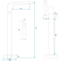 Podlahová vaňová batéria REA CLARK so sprchou - zlatá lesklá
