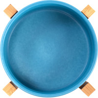 Keramická miska s dreveným podstavcom - 250 ml - modrá/prírodná