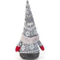 Vianočný škriatok 33 cm - zimný vzor na čiapku - bielo/sivý