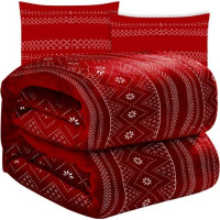 Vianočná deka 160x200 cm + 2 ks obliečky na vankúš - nórsky vzor - červená
