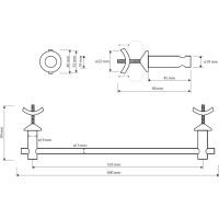 Držiak uterákov na vykurovacie teleso rovný - 600 × 40 × 90 mm - chróm