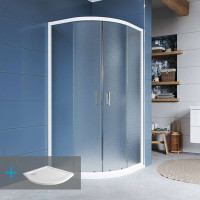 Štvrťkruhový sprchovací kút KORA 90x90 cm - biely ALU/sklo Grape + SMC vanička