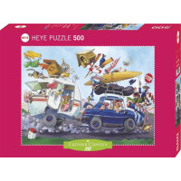 HEYE Puzzle Cartoon Classics: Odchod na dovolenku! 500 dielikov