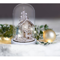 LED vianočné dekorácie 18 cm - zasnežená krajina s domčekom - 10 LED