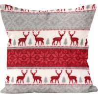 Vianočná deka 130x170 cm + 2 ks obliečky na vankúš SCANDI DEER - šedá/biela/červená