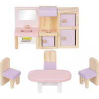 Drevená sada nábytku pre bábiky - ružová/biela