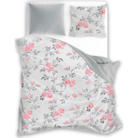 Flanelové obliečky PURE FLANNEL - ružové kvety / šedé - 160x200 cm