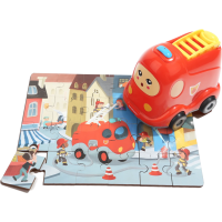 TOP BRIGHT Drevené puzzle s hračkou: Hasičské auto 24 dielikov