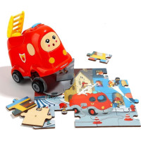 TOP BRIGHT Drevené puzzle s hračkou: Hasičské auto 24 dielikov