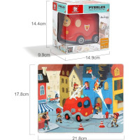 TOP BRIGHT Drevené puzzle s hračkou: Hasičské auto 24 dielikov