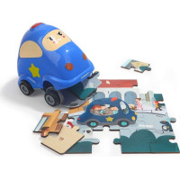 TOP BRIGHT Drevené puzzle s hračkou: Policajné auto 24 dielikov
