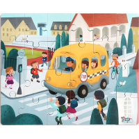 TOP BRIGHT Drevené puzzle s hračkou: Školský autobus 24 dielikov