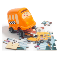 TOP BRIGHT Drevené puzzle s hračkou: Školský autobus 24 dielikov
