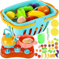 Zelenina a ovocie na krájanie v nákupnom košíku