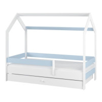 Detská domčeková posteľ so šuplíkom LITTLE HOUSE - modrá - 180x80 cm