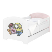 Detská posteľ OSKAR - 180x80 cm - Mimoni - Ružové srdce