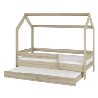Detská domčeková posteľ s prístelkou LITTLE HOUSE - dub sonoma - 160x80 cm