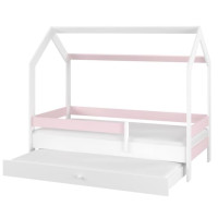 Detská domčeková posteľ s prístelkou LITTLE HOUSE - ružová - 180x80 cm