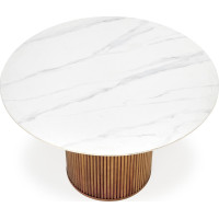 Okrúhly jedálenský stôl BRUNO - 120x76 cm - biely mramor/orech