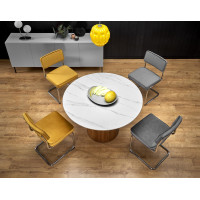 Okrúhly jedálenský stôl BRUNO - 120x76 cm - biely mramor/orech
