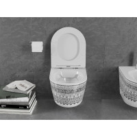Závesné WC MEXEN LENA RIMLESS - biele/čierne vzorované imitácia kameňa + Duroplast sedátko, 30224095