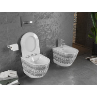 Závesné WC MEXEN LENA RIMLESS - biele/čierne vzorované imitácia kameňa + Duroplast sedátko, 30224095