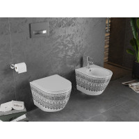 Závesné WC MEXEN LENA RIMLESS - biele/čierne vzorované imitácia kameňa + Duroplast sedátko, 30224095
