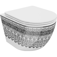 Závesné WC MEXEN LENA RIMLESS - biele/čierne vzorované imitácia kameňa + Duroplast sedátko, 30224095