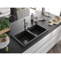 Kuchynský granitový drez MEXEN HEKTOR - 80x49 cm - metalický čierny/zlatý, 6521802000-75