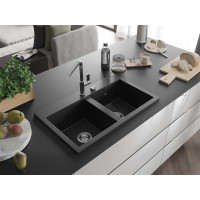 Kuchynský granitový drez MEXEN HEKTOR - 80x49 cm - čierny, 6521802000-77