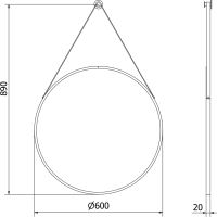 Okrúhle zrkadlo na pásku MEXEN STRING 60 cm - čierne, 9854-060-060-000-70