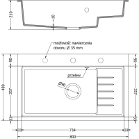 Kuchynský granitový drez MEXEN OMAR - 80 x 48 cm - čierny kropenatý, 6520801005-76