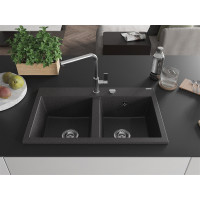 Kuchynský granitový drez MEXEN HEKTOR - 80x49 cm - čierny kropenatý, 6521802000-76
