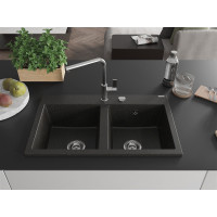 Kuchynský granitový drez MEXEN HEKTOR - 80x49 cm - metalický čierny/zlatý, 6521802000-75