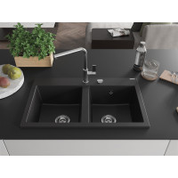 Kuchynský granitový drez MEXEN HEKTOR - 80x49 cm - čierny, 6521802000-77