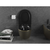 Závesné WC MEXEN LENA RIMLE  - čierne/zlaté vzorované + Duroplast sedátko slim, 30224079