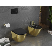 Závesné WC MEXEN LENA RIMLE  - čierne/zlaté lesklé + Duroplast sedátko slim, 30224076