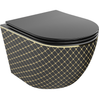 Závesné WC MEXEN LENA RIMLE  - čierne/zlaté vzorované + Duroplast sedátko slim, 30224079