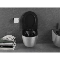 Závesné WC MEXEN LENA RIMLESS - čierne/strieborné brúsené + Duroplast sedátko slim, 30224073