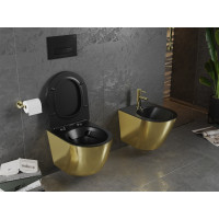 Závesné WC MEXEN LENA RIMLESS - čierne/zlaté lesklé + Duroplast sedátko slim, 30224076