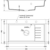 Kuchynský granitový drez MEXEN OMAR - 80 x 48 cm - béžový, 6520801005-69