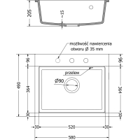 Kuchynský granitový drez MEXEN OSCAR - 58 x 49 cm - metalický čierny/strieborný, 6519581000-73