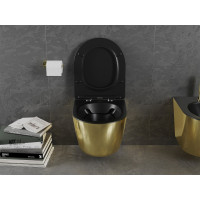 Závesné WC MEXEN LENA RIMLE  - čierne/zlaté lesklé + Duroplast sedátko slim, 30224076
