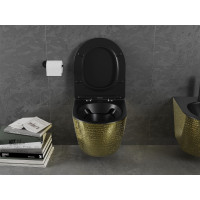 Závesné WC MEXEN LENA RIMLE  - čierne/zlaté šupinové + Duroplast sedátko slim, 30224078